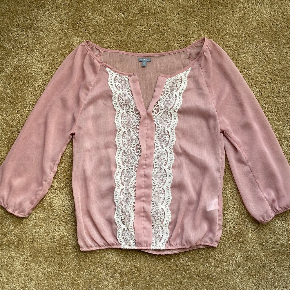 Pink 3/4 Sleeve Sheer Blouse